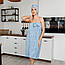 Рушник-халат жіночий з шапочкою (блакитний) 140х80 см, фото 2