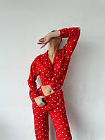 Женская брючная,софтовая пижама двойка(брюки+рубашка)Пижама с сердечками.Домашний костюм,размеры норма,батал Красный, 44/46