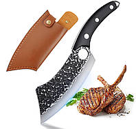 Кованый поварской нож-тяпка ручной работы 17 см многофункциональный фултанг для кухни с чехлом (FHCKM-20)