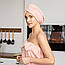 Рушник-халат жіночий з шапочкою (рожевий) 140х80 см, фото 2