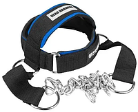 Тяга спортивная для тренировки шеи Power System Black/Blue упряжь - тренажер для мышц шеи до 80 кг лучшая цена