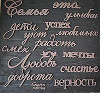 Настенное панно из дерева "Семья это" из слов. Деревянные слова на стену. Объемные слова из дерева