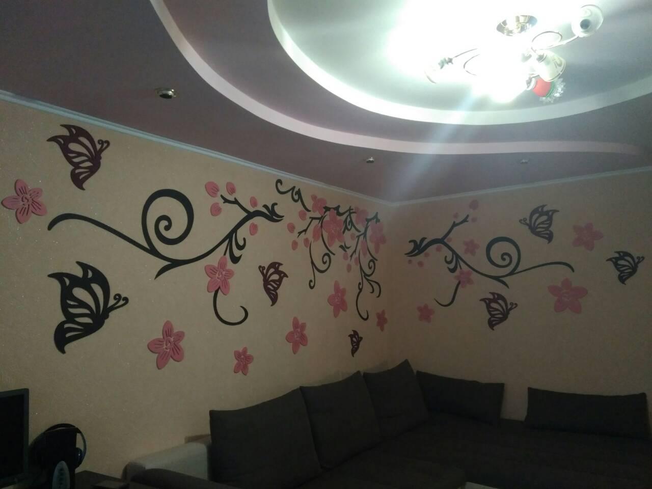 Величезна композиція (5 метрів) на всю стіну з метеликів і квітів. Гілка сакури,панно на стіну. Дерев'яний
