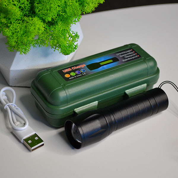 🌟Потужний ручний ліхтарик з акумулятором 2 в 1 в футлярі, фото 1