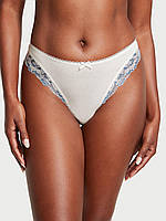 Женские трусики Victoria's Secret Stretch Cotton Lace-Trim High-Leg Scoop стринги ХS белые