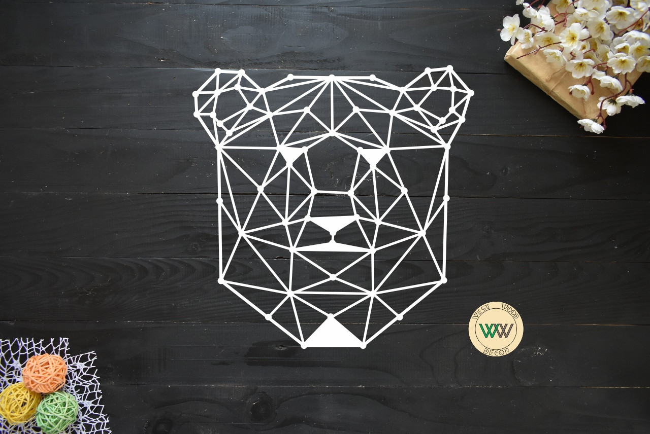 Настінне панно з ліній. Полігональна картина, декор на стіну, геометричні тварини. "Ведмідь"