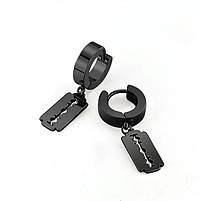 Сережки з підвіскою лезо чорні з нержавіючої сталі. Модні сережки з лезом бритви в стилі панк, фото 2