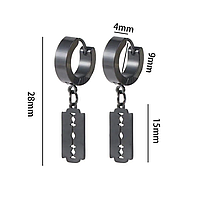 Сережки з підвіскою лезо чорні з нержавіючої сталі. Модні сережки з лезом бритви в стилі панк, фото 5