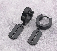 Сережки з підвіскою лезо чорні з нержавіючої сталі. Модні сережки з лезом бритви в стилі панк, фото 9