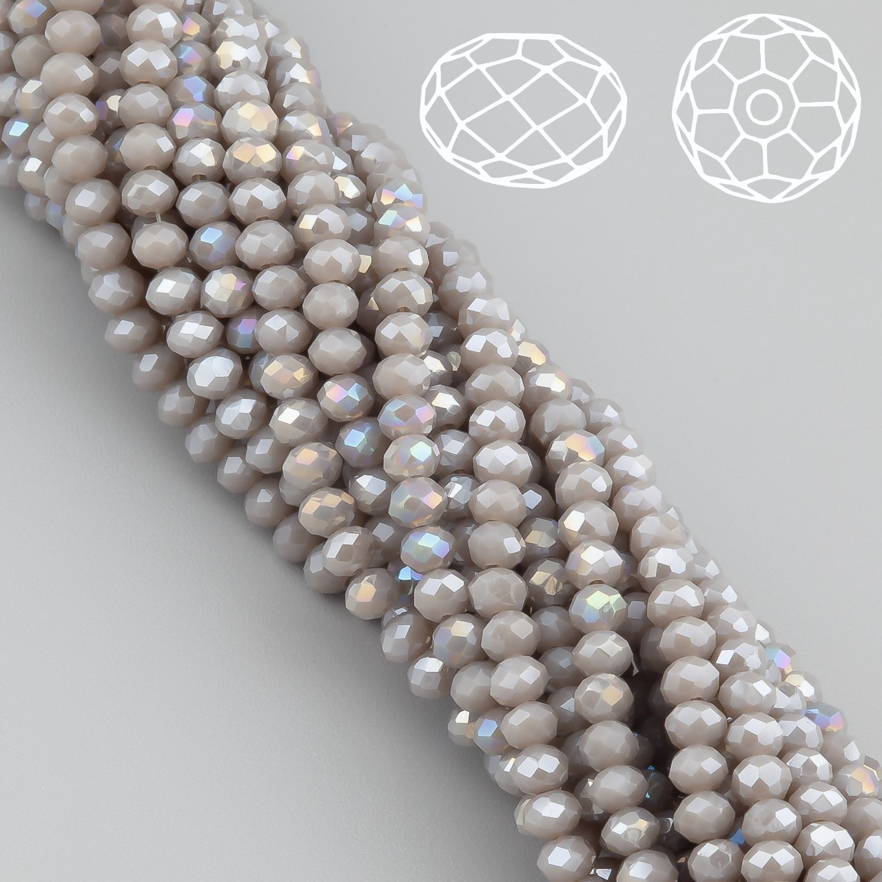 Намистини Swarovski огранювання рондель 3х2,5 мм 38 см (+-160 шт.) Бежево-сірий АВ непрозорий
