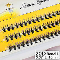 Вії Nesura Eyelash Classic 20D, 0,07, вигин L, 10 мм, 60 пучків накладні вії пучки Несура 20д класік Л вигин