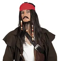 Мужской парик с усами и шарфом, пиратский, коричневый