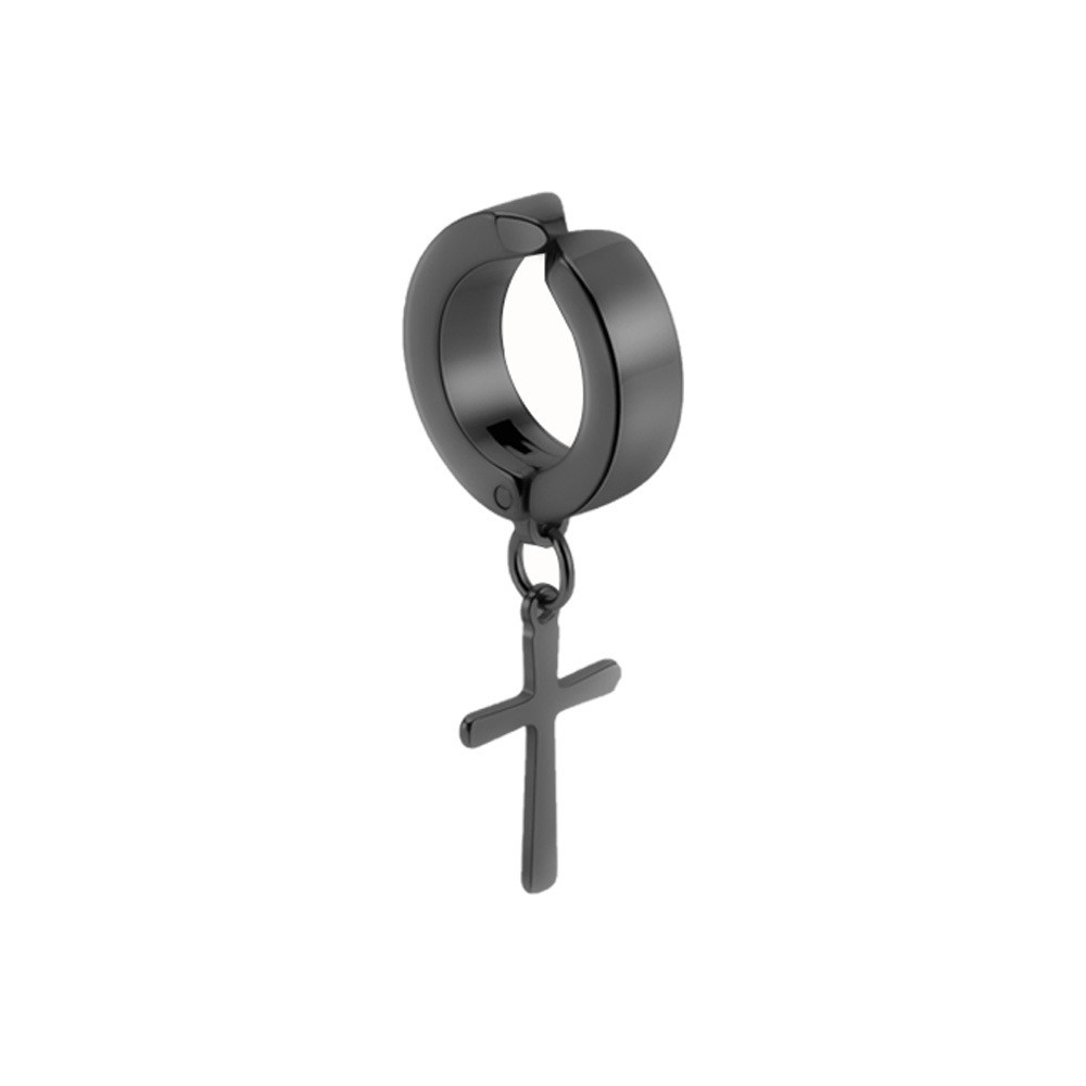 Сережки-кліпси з хрестом з нержавіючої сталі на одне вухо готичні панк без проколу сережки. Сережки обманка, фото 1