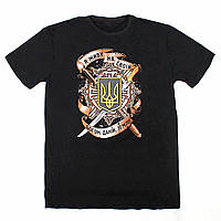 Чоловіча чорна футболка трикотажна з принтом герб Патріотична футболка бавовна з тризубом та написом
