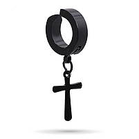 Сережки-кліпси з хрестом з нержавіючої сталі на одне вухо готичні панк без проколу сережки. Сережки обманка, фото 4
