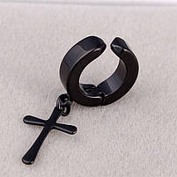 Сережки-кліпси з хрестом з нержавіючої сталі на одне вухо готичні панк без проколу сережки. Сережки обманка, фото 3