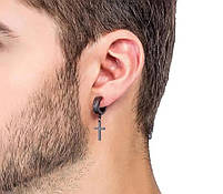 Сережки-кліпси з хрестом з нержавіючої сталі на одне вухо готичні панк без проколу сережки. Сережки обманка, фото 5
