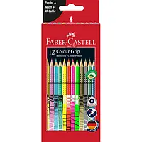 Faber-Castell, Grip, карандаши-мелки, 12 цветов пастельный неоновый металлик