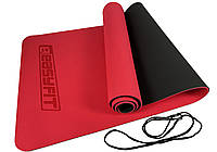 Коврик для йоги и фитнеса EasyFit TPE+TC 6 мм двухслойный красный-черный