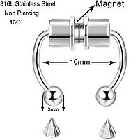 Фейк носові кільця сірі із нержавіючої сталі. Септум обманка в ніс пірсинг на магніті 2в1 кліпс, фото 2