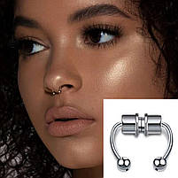 Септум обманка 5 насадок у ніс пірсинг на магніті 5в1 кліпс.Фейк носові кільця сірі з нержавіючої сталі, фото 5