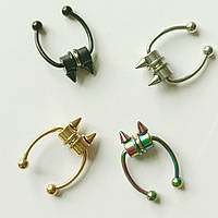 Фейк носові кільця сірі із нержавіючої сталі. Септум обманка в ніс пірсинг на магніті 2в1 кліпс, фото 10