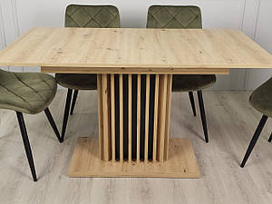 Розсувний стильний компактний кухонний обідній стіл для кухні або вітальні на одній ніжці із ДСП 140*80см Casandra D-C