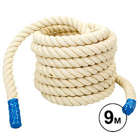 Канат для кроссфита COMBAT BATTLE ROPE UR R-6227-9 (бавовна, l-9м, d-4см, білий)