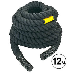 Канат для кроссфита COMBAT BATTLE ROPE UR R-6228-12 (бавовна, l-12м, d-4см, чорний)