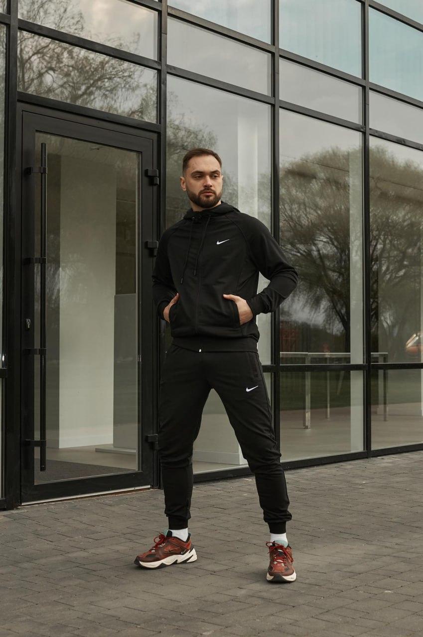 Чоловічий спортивний костюм Nike чорний з капюшоном на блискавці весняний осінній Комплект Найк Худі + Штани