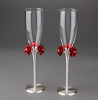 Свадебные подарочные бокалы на металлическй ножке Красный цветок 2 шт 28 см 1026G Не медли покупай!
