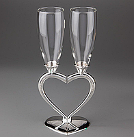Свадебные бокалы на металлической ножке цвет серебро Сердце в наборе 2 шт 26 см 1010G Не медли покупай!