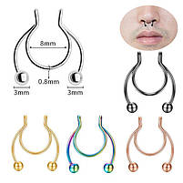 Фейк носові кільця сірий колір. Септум обманка в ніс кліпс пірсинг. Кліпси обманки в ніс, фото 7