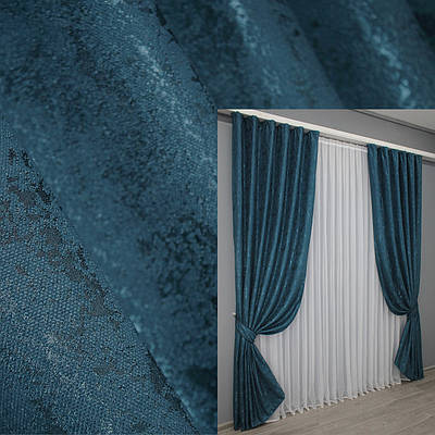 Комплект штор (2шт. 1,5х2,7м.) льон мармур, колекція "Pavliani". Колір синій. Код 1365ш 33-0226