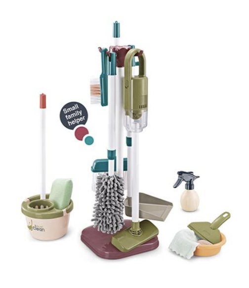 Дитячий набір для прибирання 667-58, пилосос на батарейках, відро, совочок, ганчірка,щітка, швабра,пульверизатор.