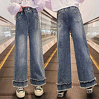 Кюлоти стильні джинси з поясом резинка і декоративним низом 120 см
