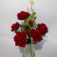 Троянда штучна червона  - букет-суцвіття/гілка, велюр/оксамит. Якісна.