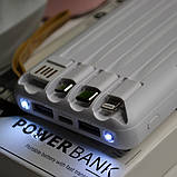 🤍Повербанк PowerBank 10000 mAh зарядний пристрій, сонячна панель, ліхтар, 4 вбудовані кабелі, Білий, фото 2