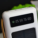 🤍Повербанк PowerBank 20000 mAh зарядний пристрій, сонячна панель, ліхтар, 4 вбудовані кабелі, Білий, фото 3