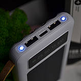 🤍Повербанк PowerBank 10000 mAh зарядний пристрій, сонячна панель, ліхтар, 4 вбудовані кабелі, Білий, фото 4