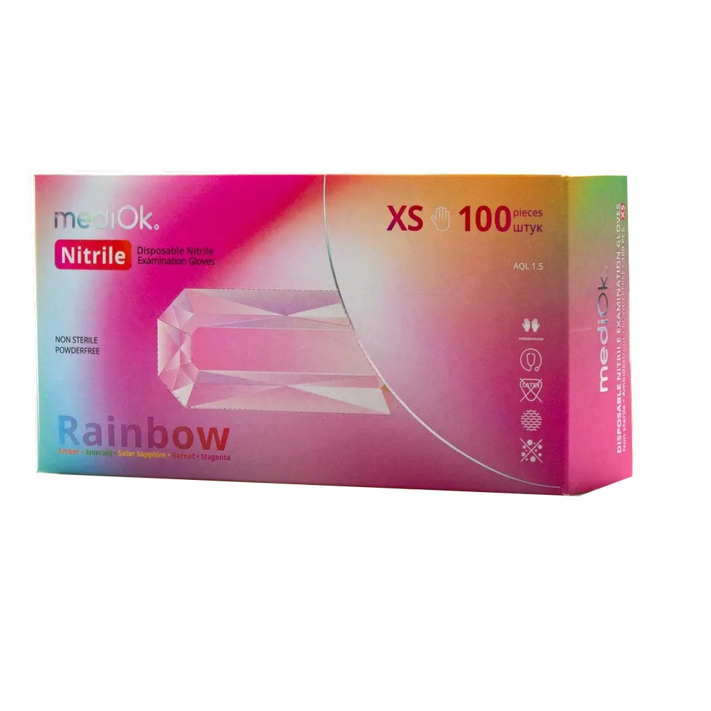 Рукавички нітрилові MediOk Rainbow 5 кольорів, 100 шт (50 пар), XS, фото 1