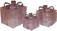 Набор декоративных подарков - 3 коробки 20см, 25см, 30см с LED-подсветкой, розовый BKA