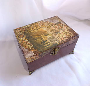 Скринька з дерева прямокутна в техніці декупаж "Будда"