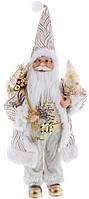 Новогодняя фигура "Санта Клаус с Елкой" 45см, белый и золотистый шампань BKA