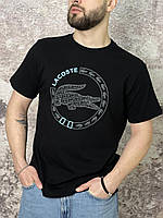 Футболка Lacoste черная (лого с голубым) BKA
