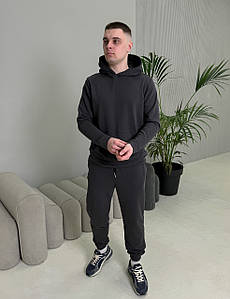 Весняний осінній чоловічий костюм тринитка петля без начосу графіт базовий Base худі штани графітового кольору