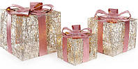 Набор декоративных подарков - 3 коробки 15х20см, 20х25см, 25х30см с LED-подсветкой, шампань с розовым BKA