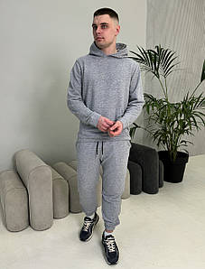 Весняний осінній чоловічий костюм тринитка петля без начосу сірий маланж базовий Base худі штани сірого кольору
