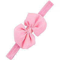 Дитяча рожева пов'язка з шифоновою бантом - на резинці, окружнсть голови 34-50см, бант 10см