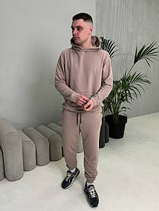 Весняний осінній чоловічий костюм тринитка петля без начосу бежевий базовий Base худі штани бежевого кольору